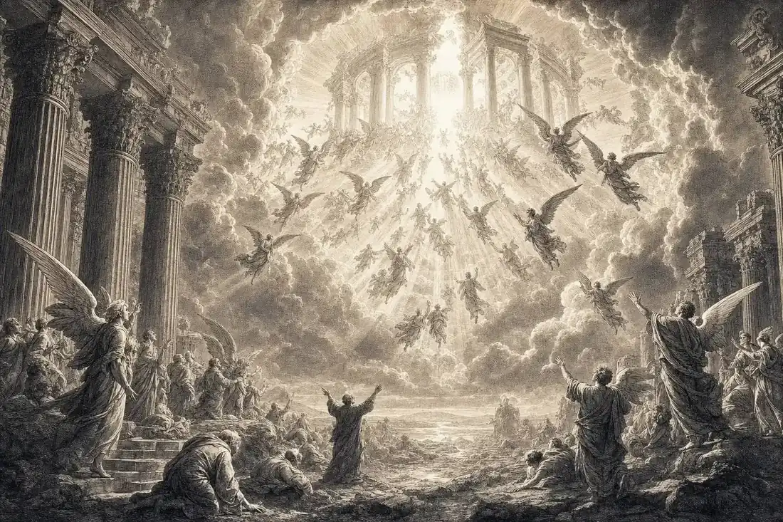 A revelation: pillars, angels, and divine light, engraved
