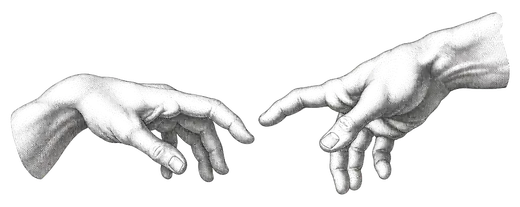 The hands of God and Adam from Michelangelo's Creation of Adam, engraved