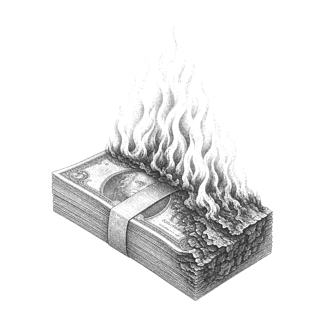 A specimen plate of money, burning
